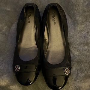 Coach Chelsea Patent Leather Capped Leather Ballet Flats with Silver Logo